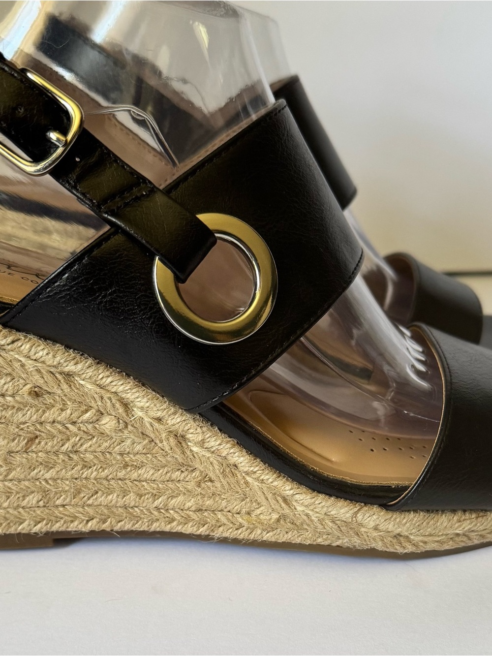 Abella True Comfort Women’s 10 Espadrilles Wedge Platform Ankle Strap Black Tan